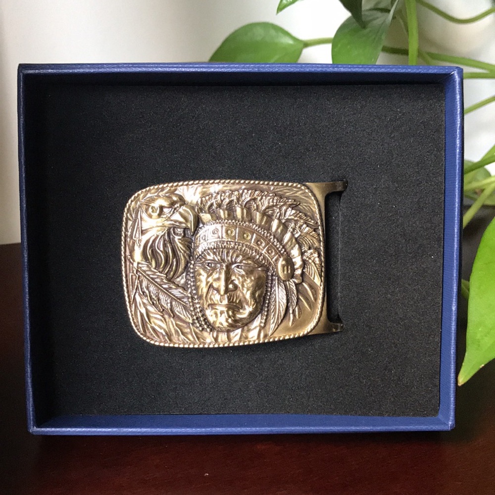 Western Chief Rectangle Solid Brass Belt Buckle - image 1